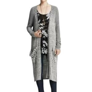 Free People Shadow Stripe Knit Duster Cardigan Longline Gray Size Medium